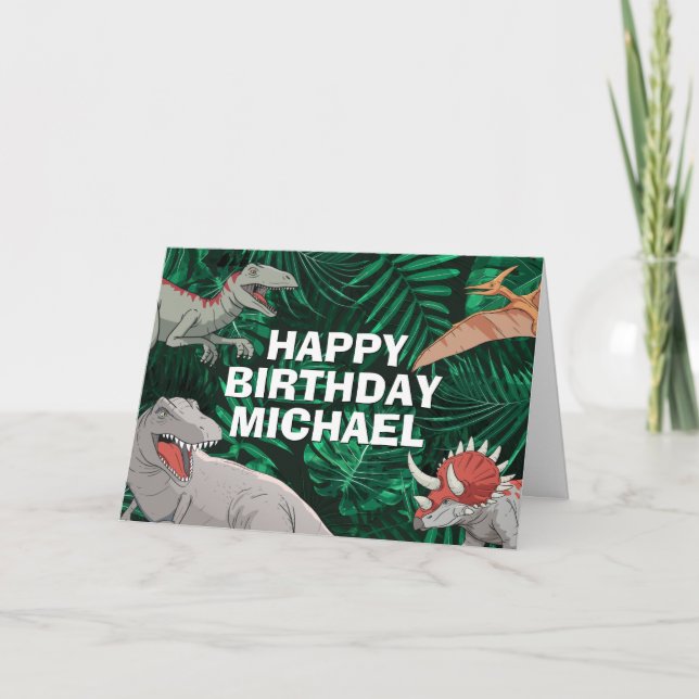 Kids Dino Jurassic Trex Boy Dinosaur Birthday Card (Front)