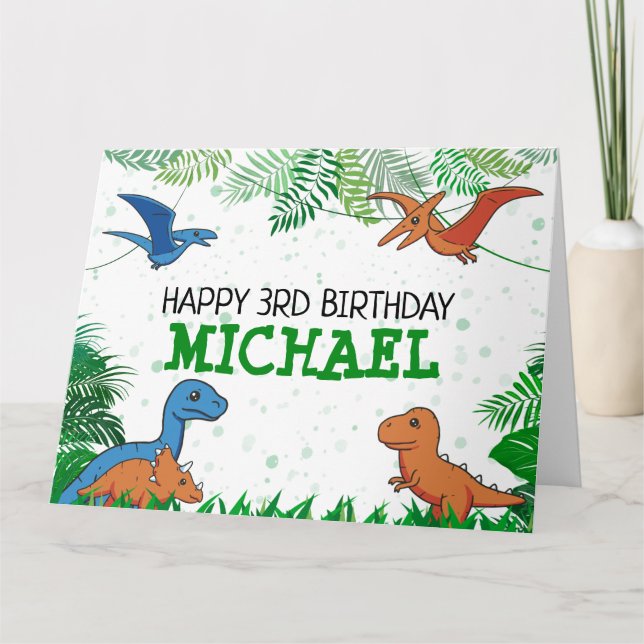 Kids Dino Jurassic Trex Boy Dinosaur Birthday Card (Front)