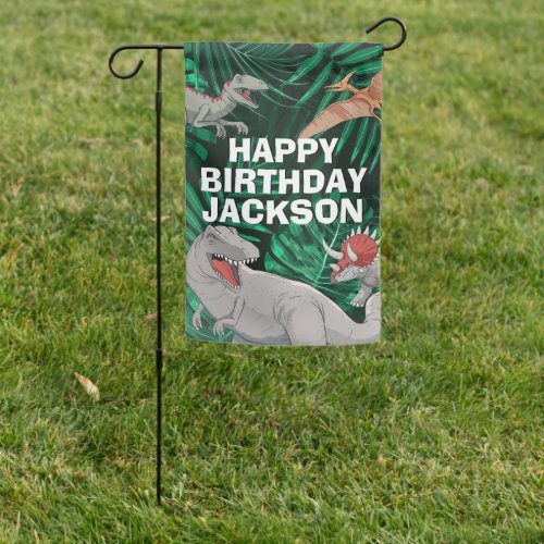 Kids Dino Jurassic Trex Boy Dinosaur Birthday Garden Flag