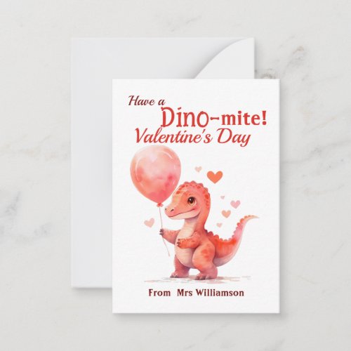 Kids Dino_Mite Valentines Day Classroom Note Card