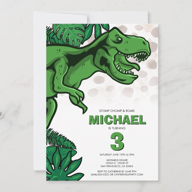 Kids Dino Themed Jurassic Dinosaur Birthday Invitation (Front)