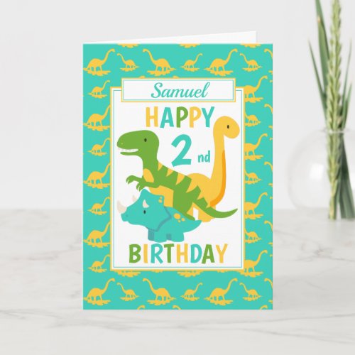 Kids Dinosaur 2nd Birthday Blue Card