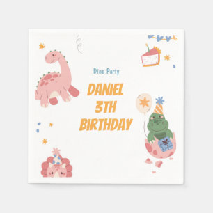 Kids Dinosaur 3rd Birthday Party Napkins