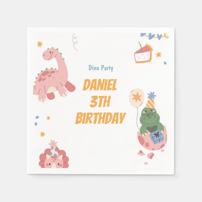Kids Dinosaur 3rd Birthday Party Napkins (Front)