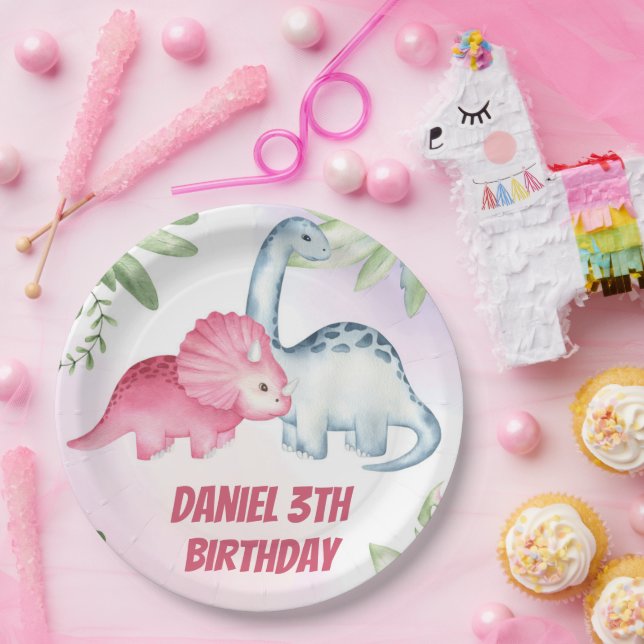 Kids Dinosaur 3rd Birthday Party Paper Plates (Party)