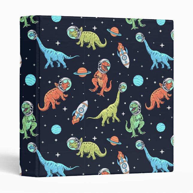 Kids Dinosaur Astronaut Pattern 3 Ring Binder (Front/Spine)
