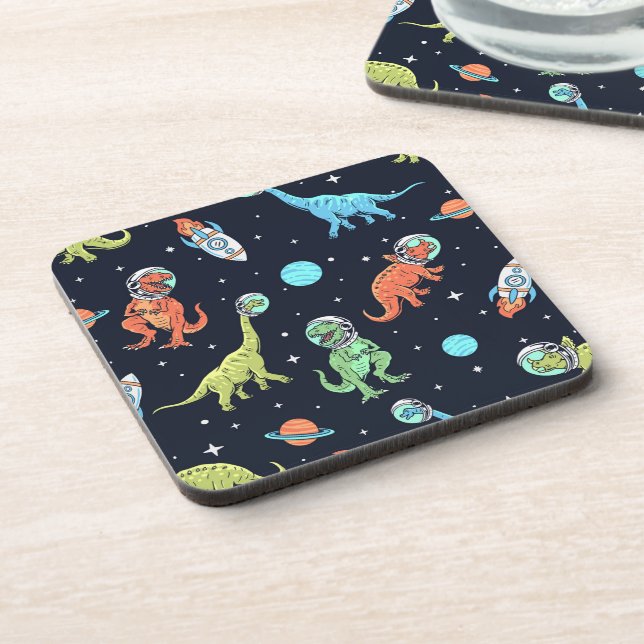 Kids Dinosaur Astronaut Pattern Beverage Coaster (Left Side)