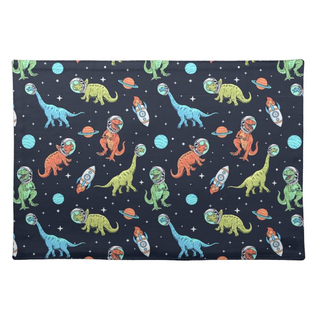 Kids Dinosaur Astronaut Pattern Cloth Placemat (Front)