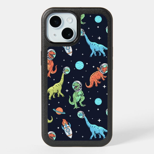 Kids Dinosaur Astronaut Pattern iPhone 15 Case (Back)