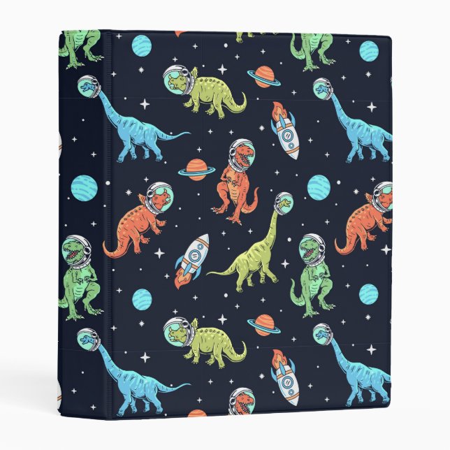 Kids Dinosaur Astronaut Pattern Mini Binder (Front/Spine)