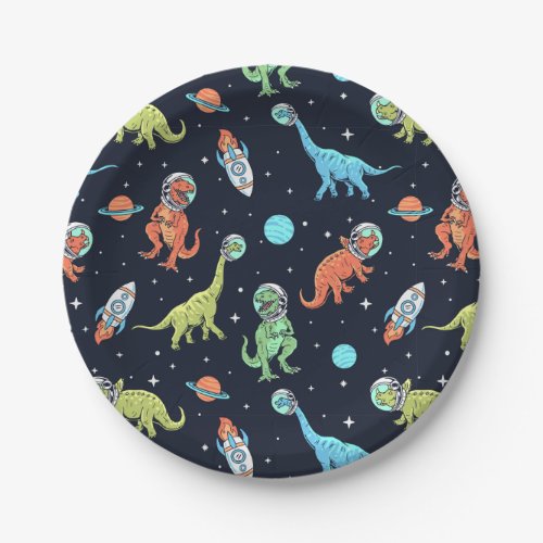 Kids Dinosaur Astronaut Pattern Paper Plates
