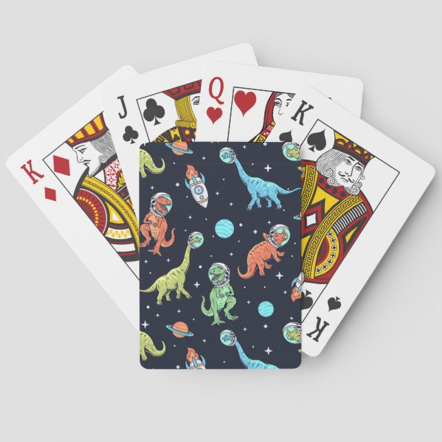 Kids Dinosaur Astronaut Pattern Poker Cards (Back)