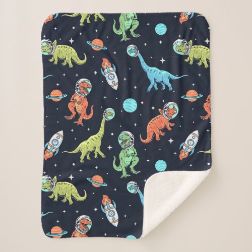 Kids Dinosaur Astronaut Pattern Sherpa Blanket