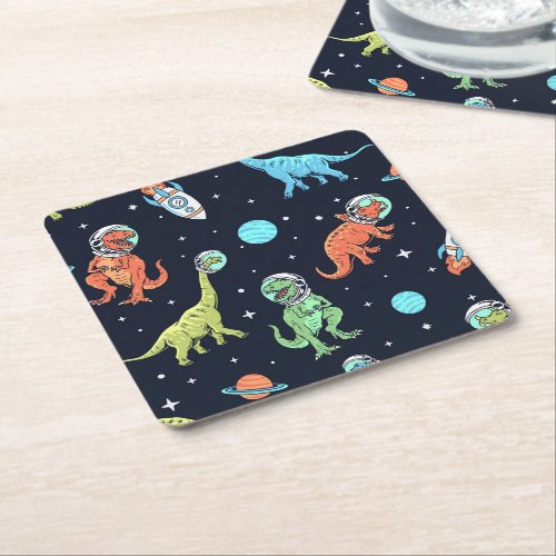 Kids Dinosaur Astronaut Pattern Square Paper Coaster