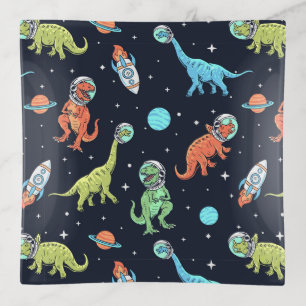 Kids Dinosaur Astronaut Pattern Trinket Tray