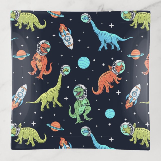 Kids Dinosaur Astronaut Pattern Trinket Tray (Front)