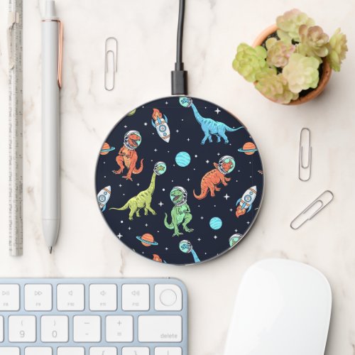 Kids Dinosaur Astronaut Pattern Wireless Charger