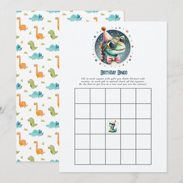 Kids Dinosaur Birthday Bingo Game Invitation (Front/Back)