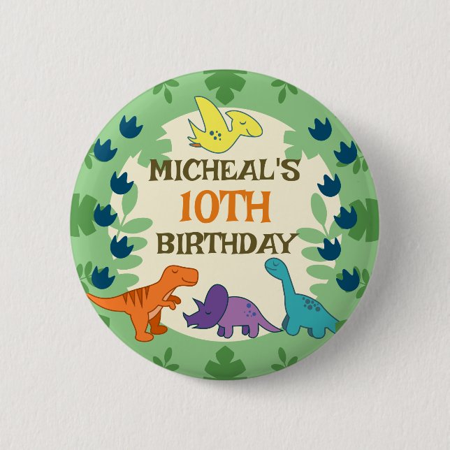 Kids Dinosaur Birthday Button (Front)