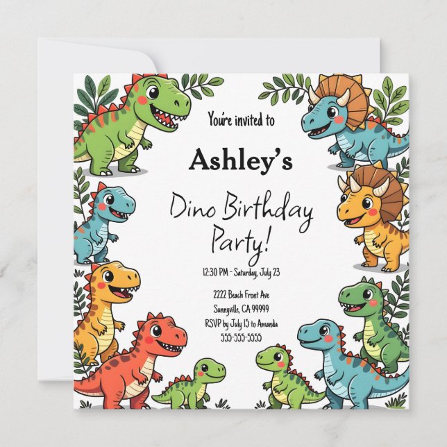 Kids Dinosaur Birthday Party  Invitation (Front)