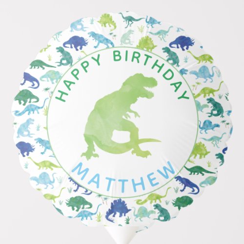 Kids Dinosaur Birthday Party Pattern Green Dino Balloon