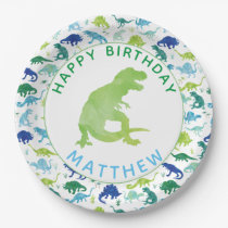 Kids Dinosaur Birthday Party Pattern Green Dino Paper Plates