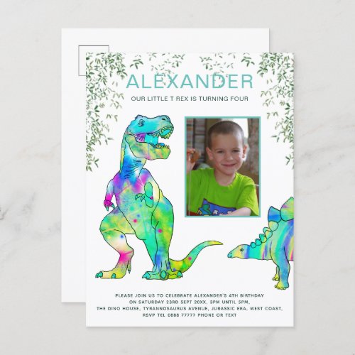 Kids Dinosaur Birthday Party Photo Budget Invitation Postcard