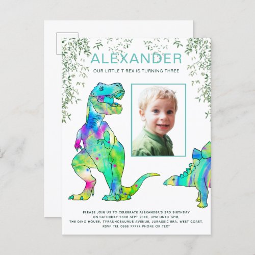 Kids Dinosaur Birthday Party Photo Invitation Postcard