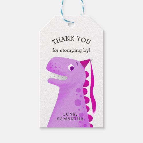 Kids Dinosaur Birthday Party Pink Thank You Gift Tags