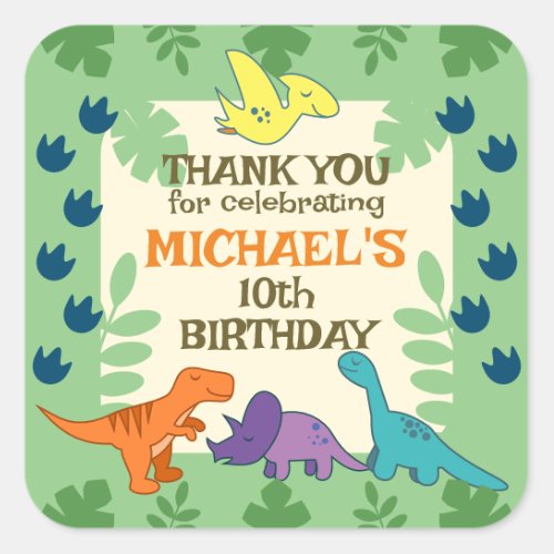 Kids Dinosaur Birthday Party Square Sticker