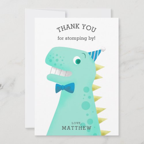 Kids Dinosaur Birthday Party Thank You Card