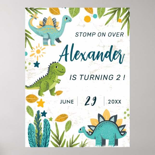 Kids Dinosaur Birthday Party Welcome  Poster (Front)