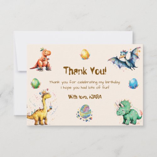 Kids Dinosaur Birthday Thank You Card