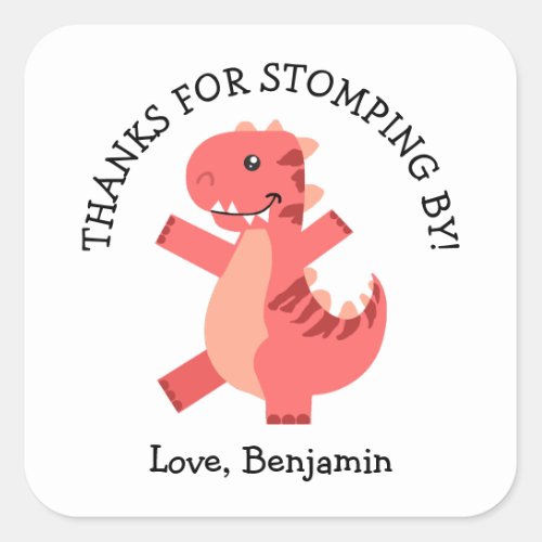 Kids Dinosaur Birthday Thank You Square Sticker