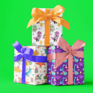 Kids Dinosaur Birthday Wrapping Paper Sheets