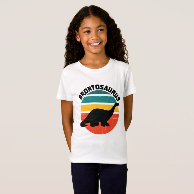 Kids Dinosaur Brontosaurus Retro Sunset Distressed T-Shirt (Front Full)