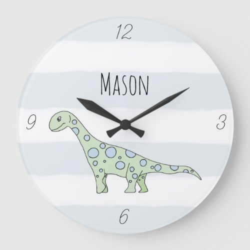 Kids Dinosaur Cartoon  Name Boys Nursery Large Clock