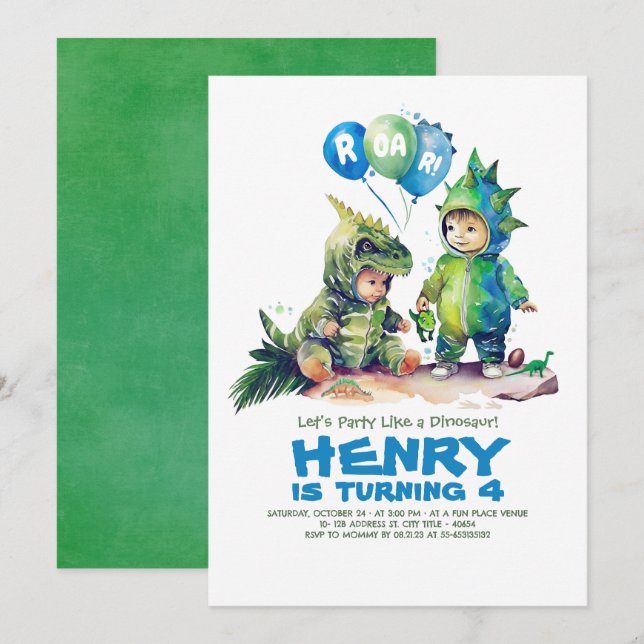 Kids Dinosaur Costumes Party Birthday  Invitation (Front/Back)