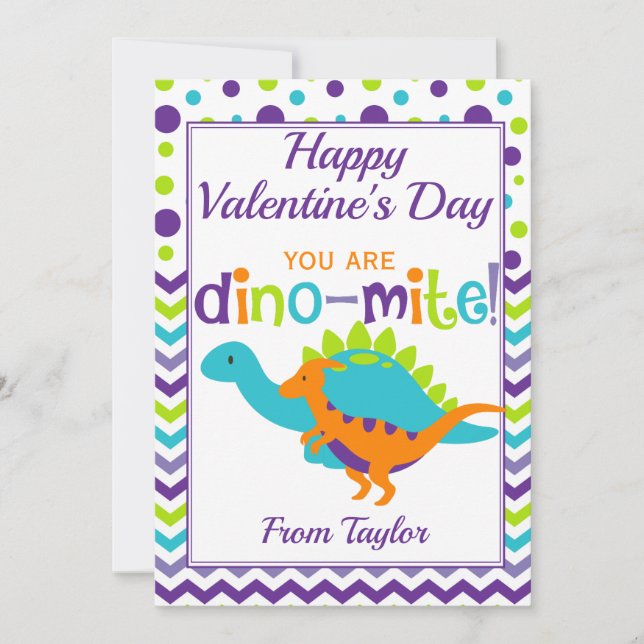 Kids Dinosaur Dino-Mite Valentines Day Holiday Card (Front)