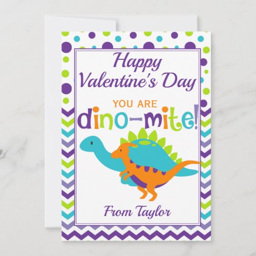 Kids Dinosaur Dino_Mite Valentines Day Holiday Card