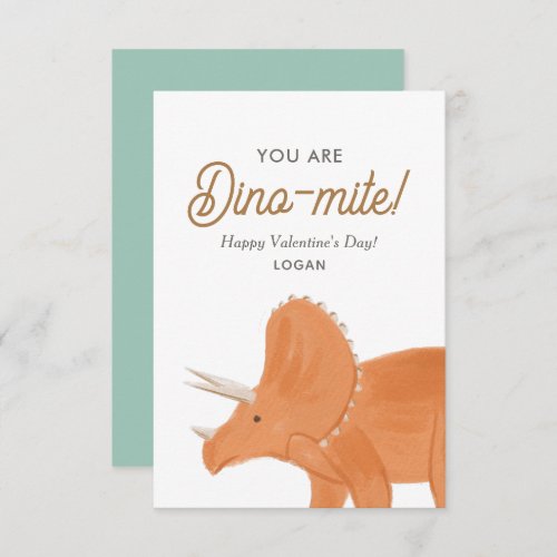 Kids Dinosaur Dinomite Classroom Valentine Day Note Card