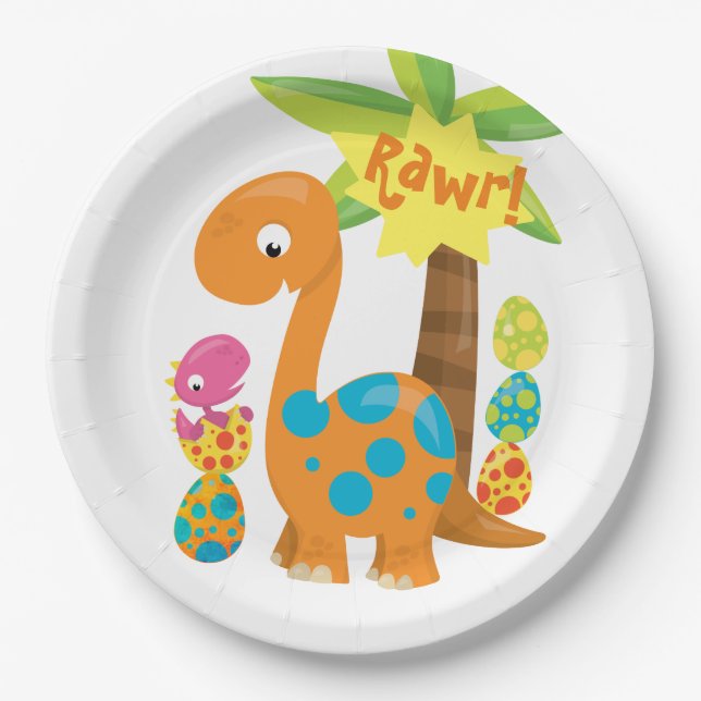 Kids Dinosaur Easter Egg Party Personalized Paper Plates (Front)