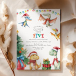 Kids Dinosaur Fifth Birthday Party Invitation<br><div class="desc">Take the fun of birthdays and the magic of Christmas, add a dash of prehistoric adventure, and you've got our Christmas Dinosaur Themed Birthday Party Invitations! Perfect for winter birthdays, these unique invites merge festive lights, Christmas trees, and playful dinos sporting Santa attires. Unwrap this exciting offer and make your...</div>
