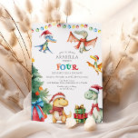 Kids Dinosaur Fourth Birthday Party Invitation<br><div class="desc">Take the fun of birthdays and the magic of Christmas, add a dash of prehistoric adventure, and you've got our Christmas Dinosaur Themed Birthday Party Invitations! Perfect for winter birthdays, these unique invites merge festive lights, Christmas trees, and playful dinos sporting Santa attires. Unwrap this exciting offer and make your...</div>