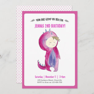 Kids Dinosaur Girl Birthday Invitation