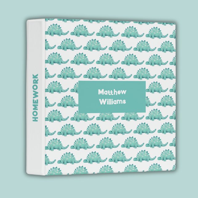 Kids Dinosaur Green Stegosaurus school 3 Ring Binder (Dinosaur stegosaurus binder perfect for kids homework, school and study.)