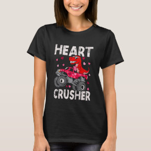 Kids Dinosaur Monster Truck Rex Valentines Hearts  T-Shirt
