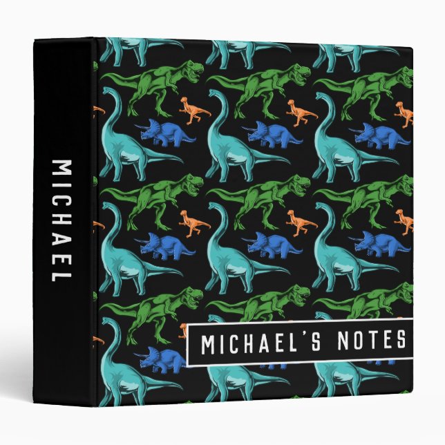 Kids Dinosaur Pattern Personalized Name School 3 Ring Binder (Front/Spine)