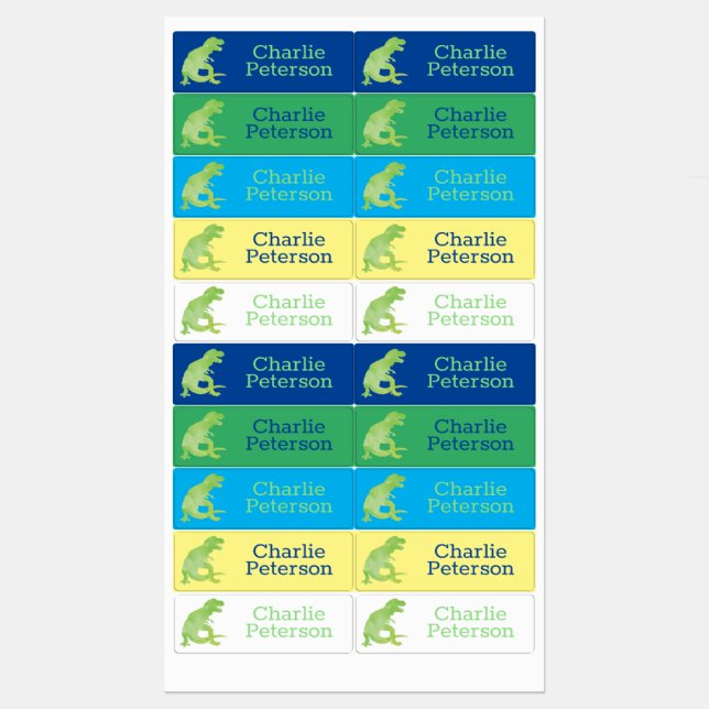 Kids Dinosaur Personalized Green Blue Waterproof Kids' Labels (Sheet)