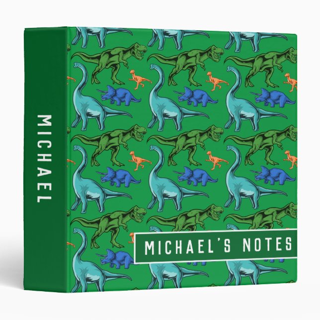 Kids Dinosaur Personalized Name Homeschool School 3 Ring Binder (Front/Spine)